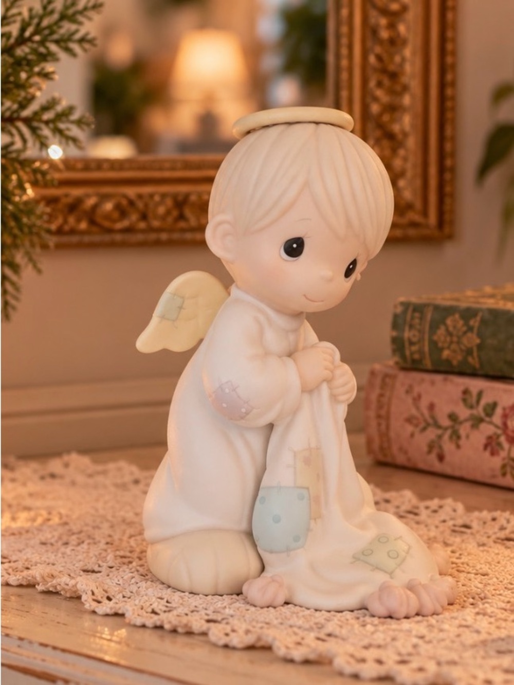 Precious Moments Cream Angel Figurine with Pastel Accents